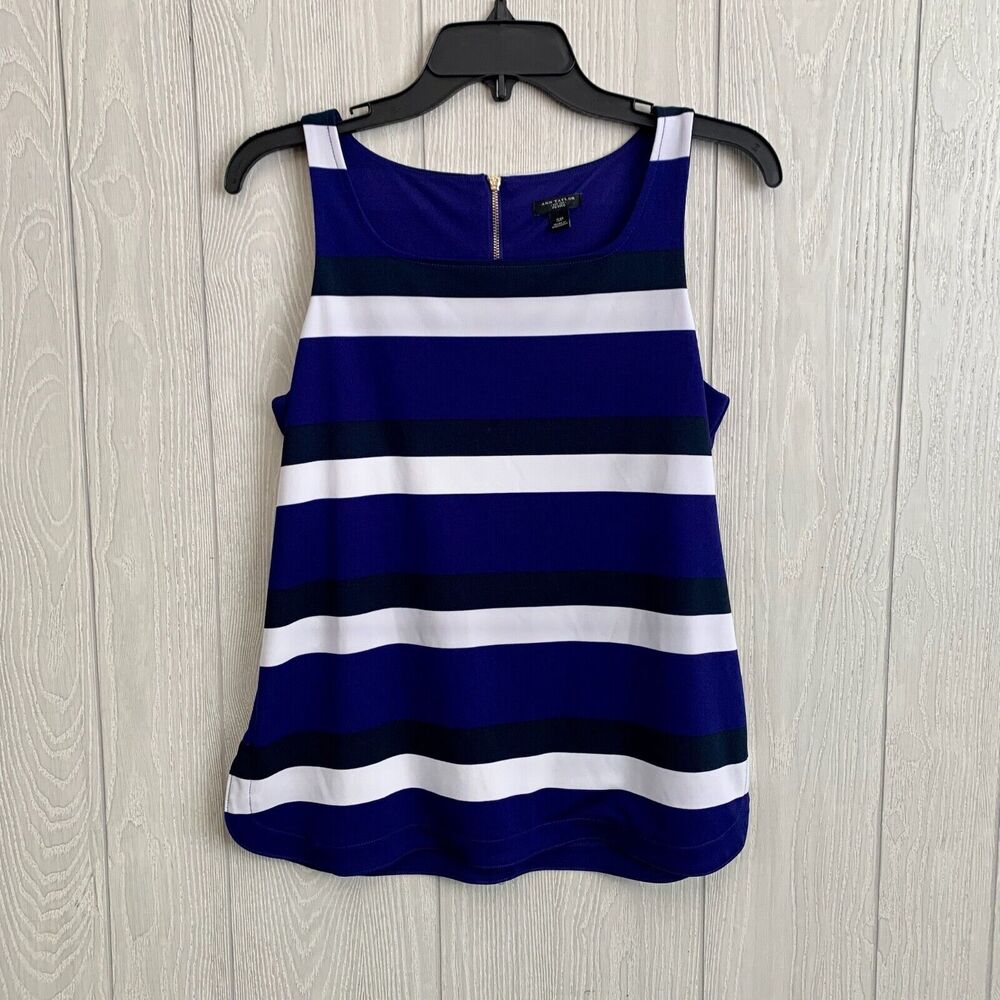 Ann Taylor Blue White Black Striped Sleeveless Top Size SP